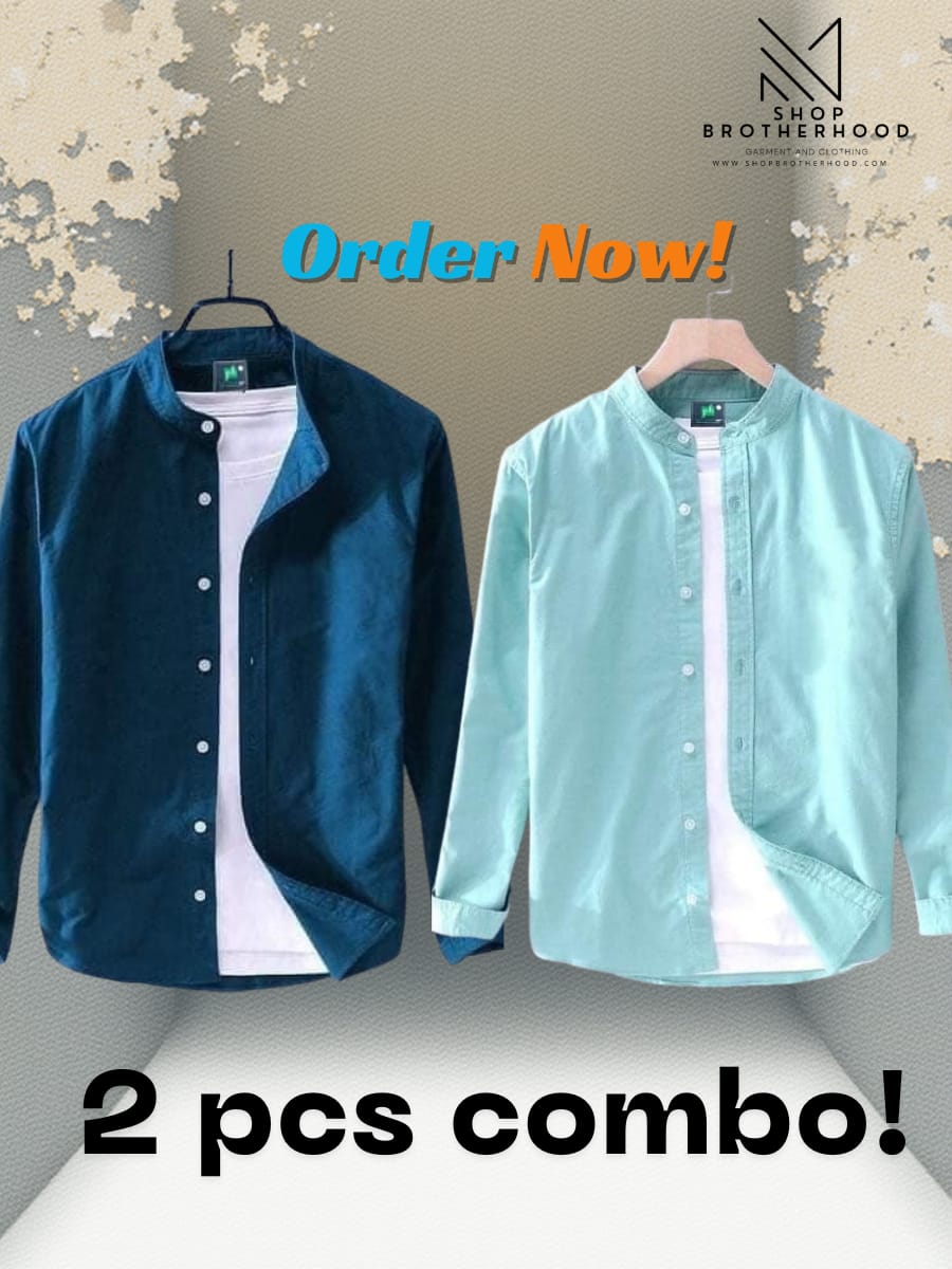 2 Pcs Casual Shirt Combo- Blue, Paste